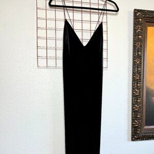 Bebe Mara Deep V Black Backless Velvet Slip Dress Women’s Size Small